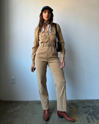 80's Neutral Sueded Jumpsuit - S