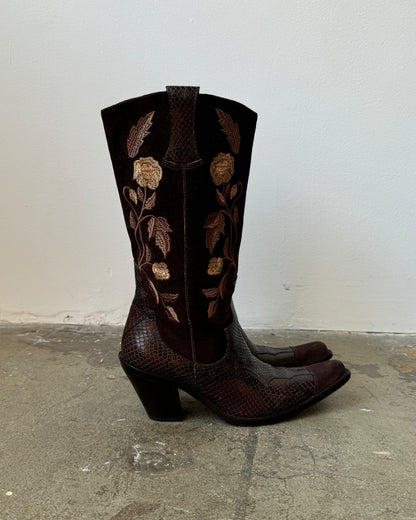 Antonio Melani Chocolate Embroidered Cowboy Boots- 6.5