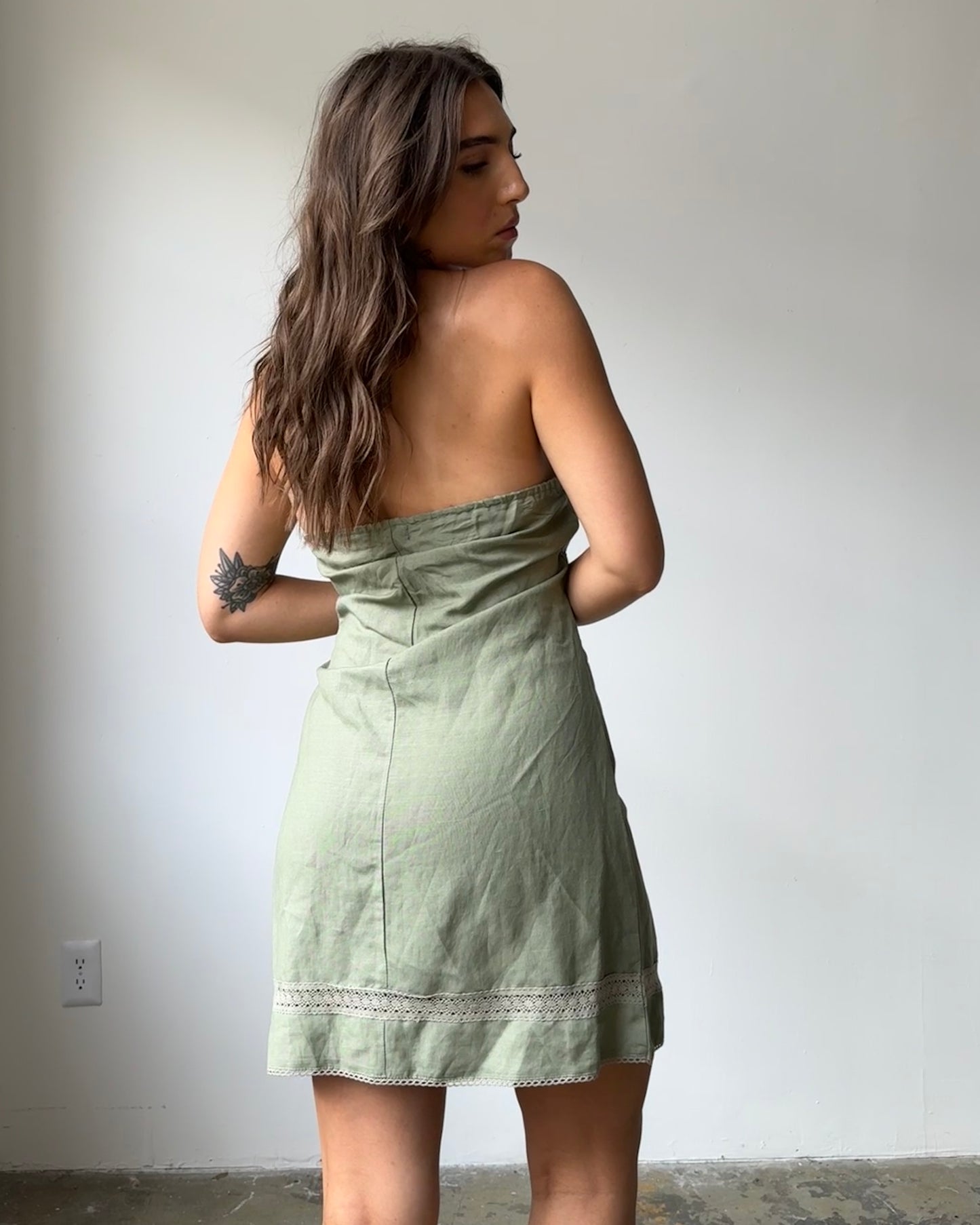 90's/Y2K Sage Halter Mini Dress- L