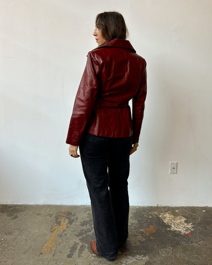 Cherry Leather Tie Waist Jacket - S/M/L