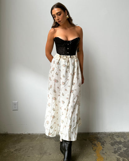 80's Cream Floral Midi Skirt- S/M/L