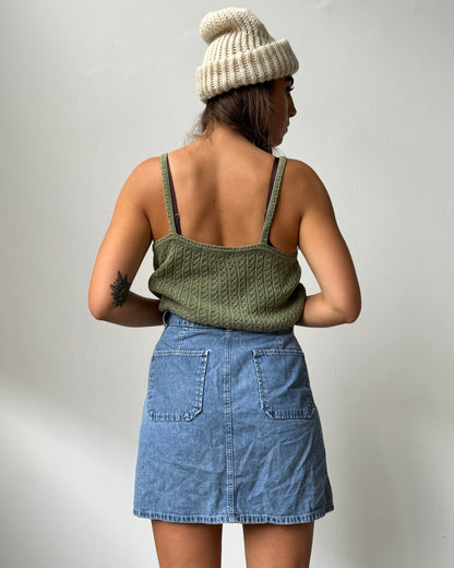 90's 100% Cotton Button Front Denim Skirt- L