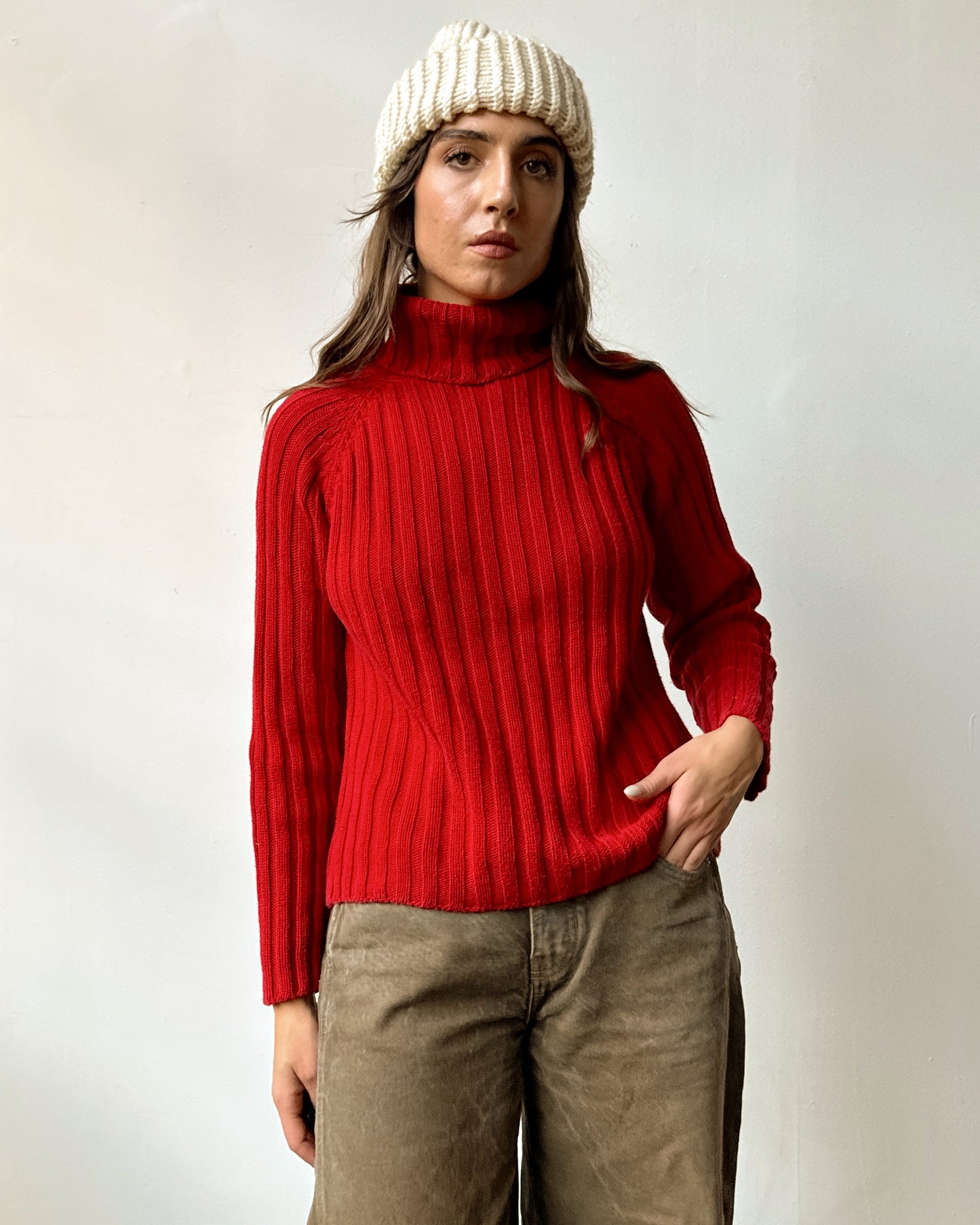 St John's Bay Cherry Ribbed Turtleneck Sweater - M