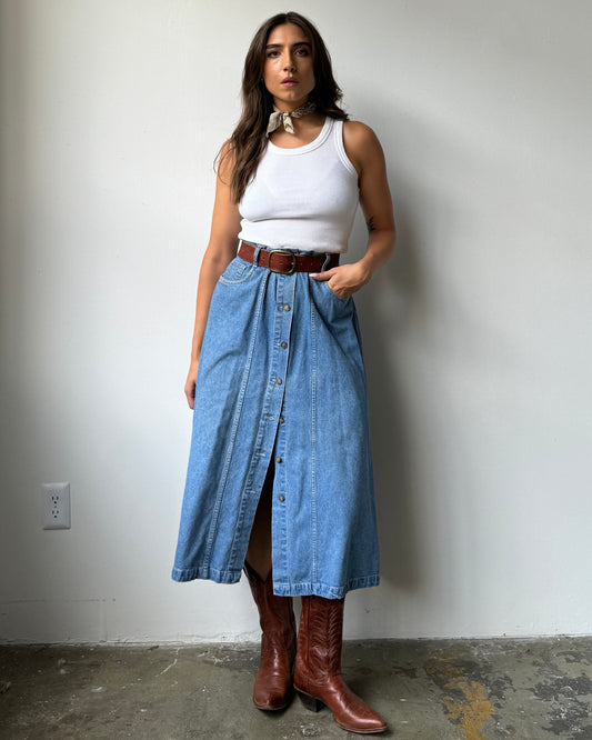 90's Button Front Denim Skirt - 12