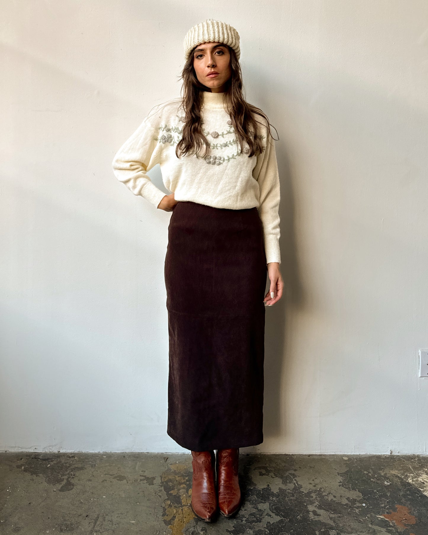 Chocolate Microsuede Maxi Skirt - 4