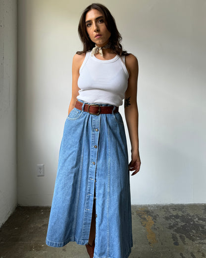 90's Button Front Denim Skirt - 12