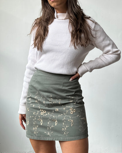 90's Sage Embroidered Mini Skirt - 4