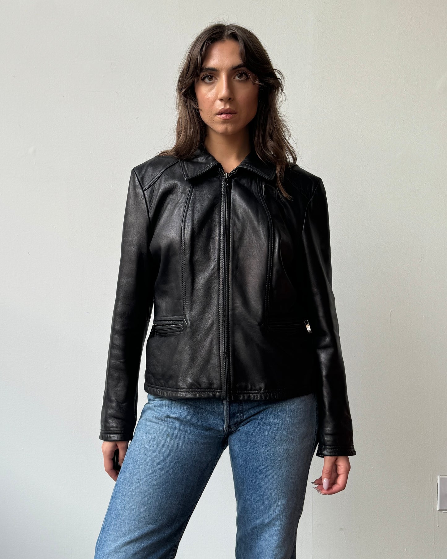 Zip Front Leather Jacket- XL