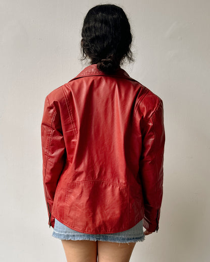 Cherry Leather Moto Jacket -L